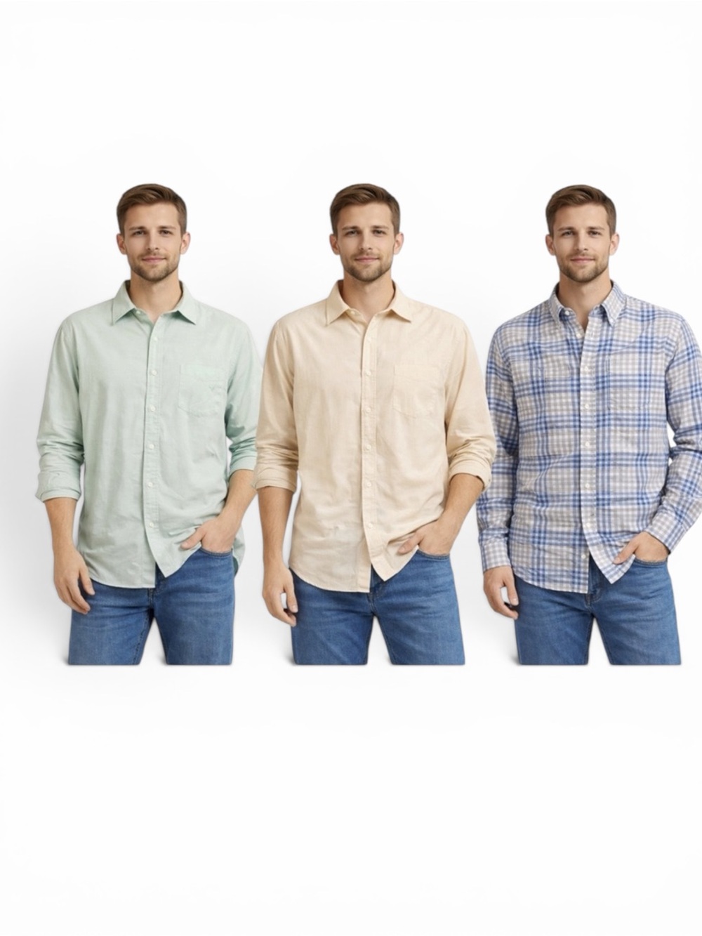 (3) Men’s casual bundle Rye, Brooks Bros, Indigo Palms-size large
